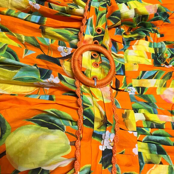 NWT Farm Rio Orange Chic Pears 100% Organic Cotton Mini Dress Belted S Retro - Picture 8 of 14